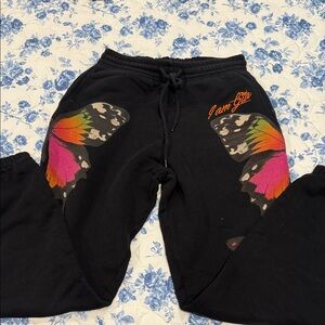 I.AM.GIA Black Joggers with Colorful Butterfly Design